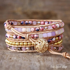 Handmade Rose Quartz & Gold Beads Wrap Bracelet Jewelry > Gemstone Bead