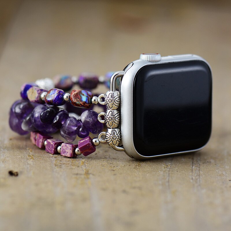 Amethyst & Purple Jasper Elastic Beaded Apple Watch Band