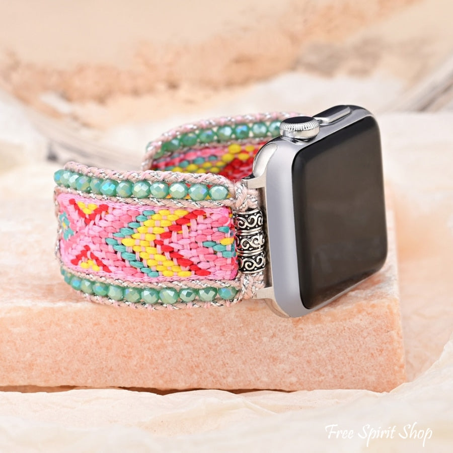 Candy Pink & Turquoise Braided Woven Nylon Adjustable Apple Watch Band (5.3-8.8) / 38-41Mm