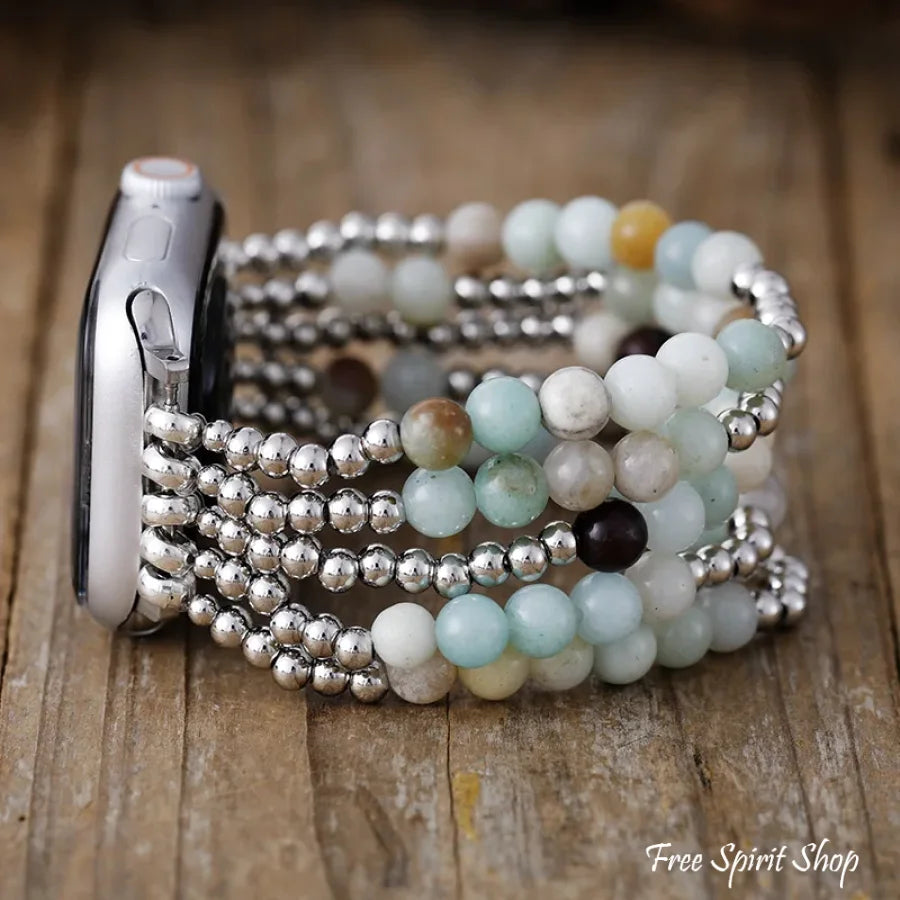 Frosted Winter Amazonite Apple Watch Band Smartwatch / Strap > Gemstone Bead Beaded