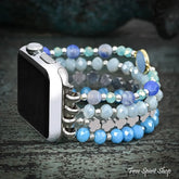 Ocean Breeze Beaded Apple Watch Band With Silver Clover Charms