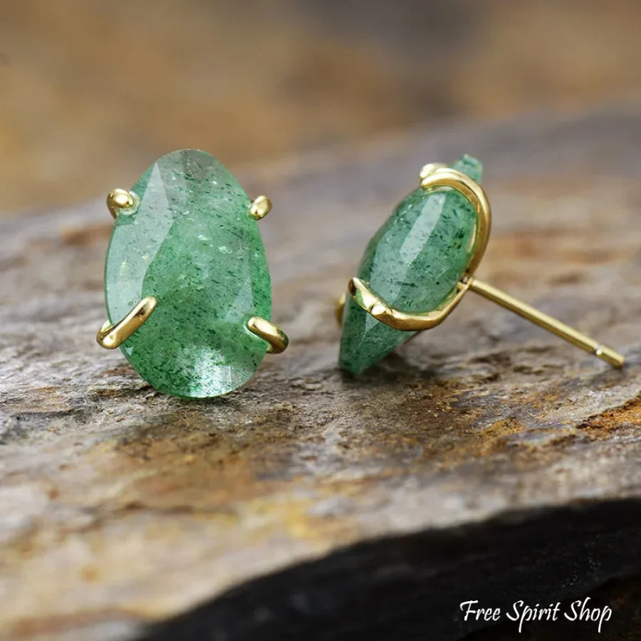 Natural Green Aventurine Stud Earrings Jewelry > Gemstone
