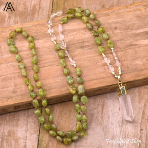 Natural Green Aventurine & Clear Quartz Necklace - Jewelry > Gemstone Bead Necklace