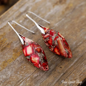 Red Imperial Jasper Leaf Earrings Jewelry > Gemstone