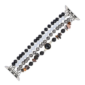 Black Moonlight Glow Beaded Apple Watch Bands with Silver Clover Charms