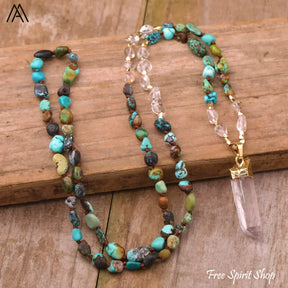 Natural Green Aventurine & Clear Quartz Necklace - Jewelry > Gemstone Bead Necklace