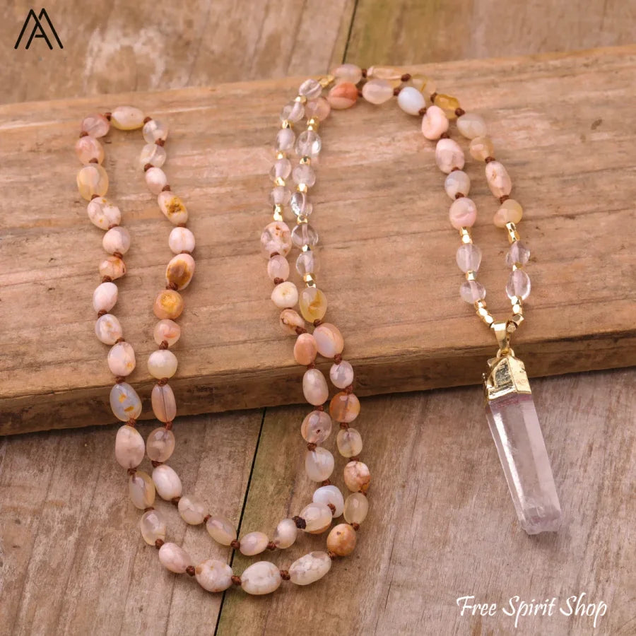 Natural Green Aventurine & Clear Quartz Necklace - Jewelry > Gemstone Bead Necklace