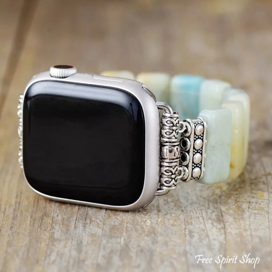 Natural Amazonite Stone Elastic Apple Watch Bracelet Smartwatch Band / Strap > Gemstone Bead Beaded