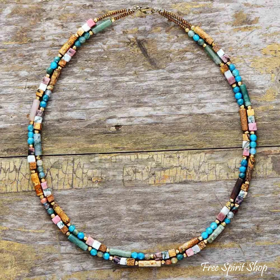 Natural Mixed Gemstone Beaded Choker Necklace