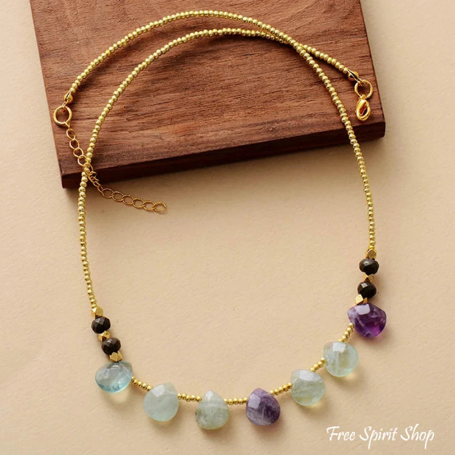 Natural Fluorite Drop Bead Necklace