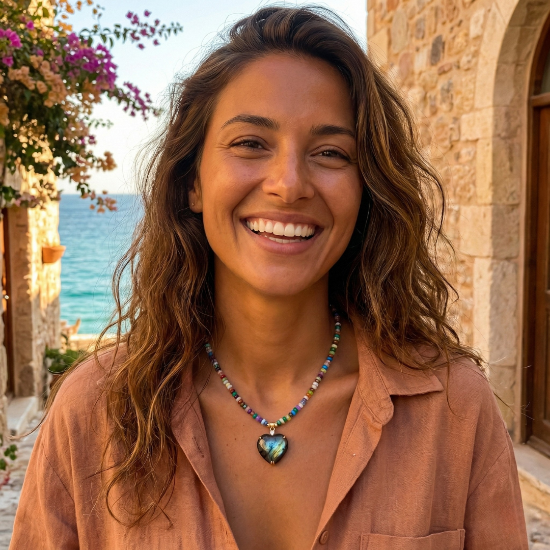 Natural Labradorite Heart & Mixed Bead Necklace