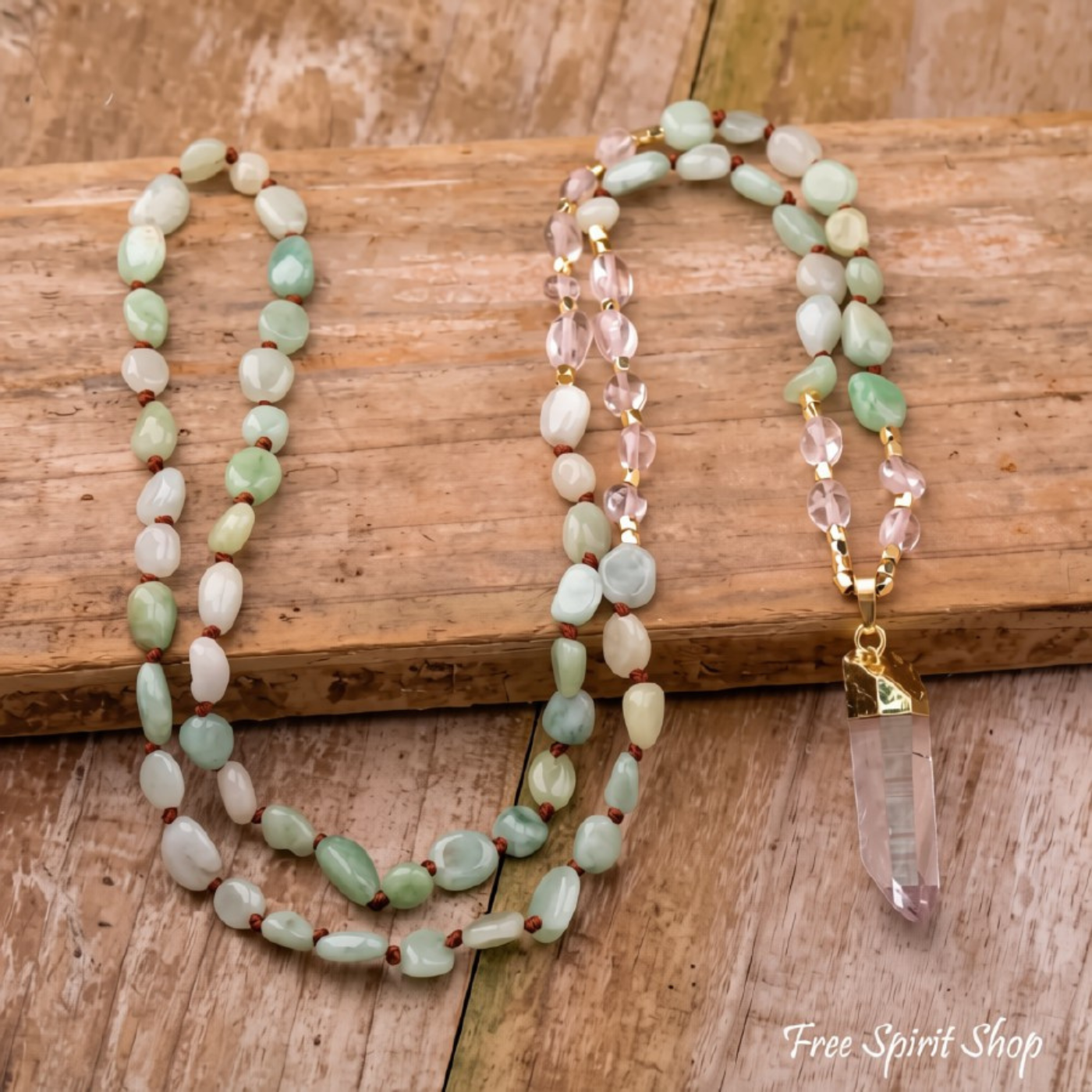 Natural Green Aventurine & Clear Quartz Necklace