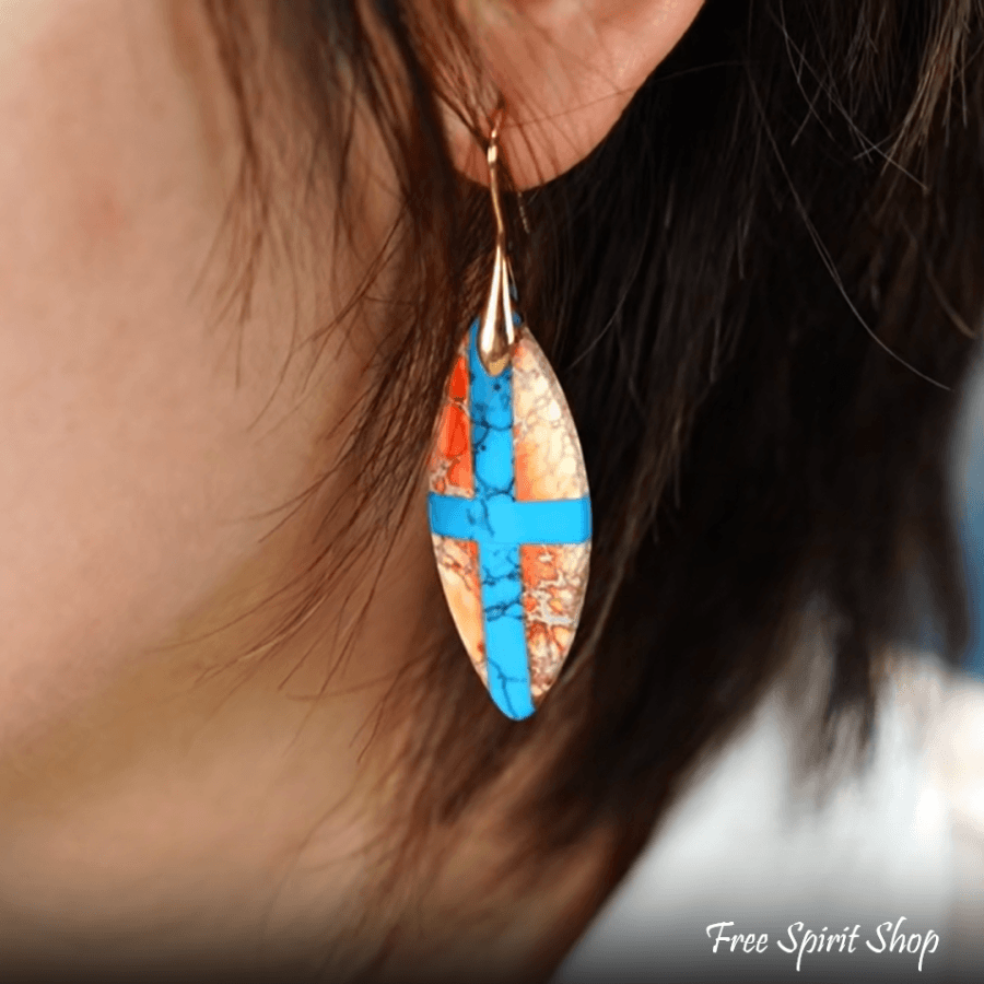Blue Cross Imperial Jasper Drop Earrings Jewelry > Gemstone