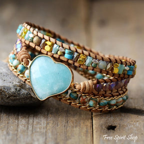 Amazonite Heart & Mixed Beads Wrap Bracelet