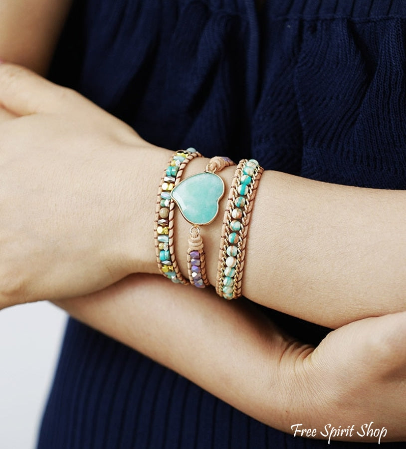 Amazonite Heart & Mixed Beads Wrap Bracelet