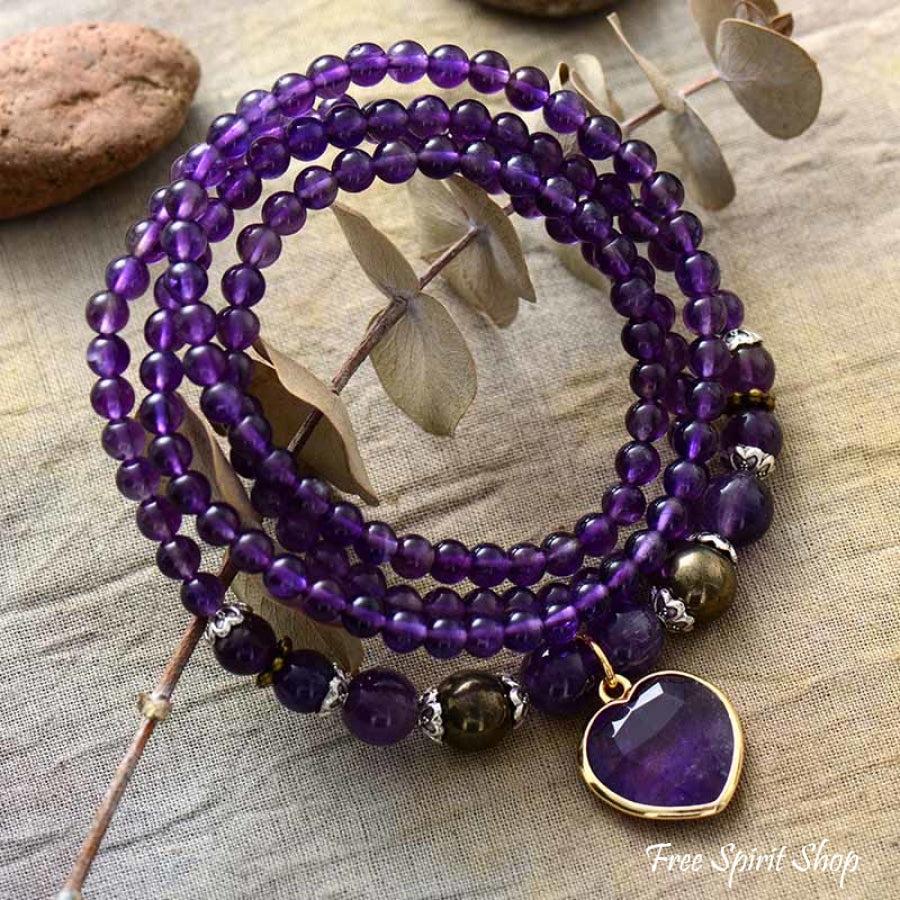 Amethyst & Heart Pendant Bracelet / Necklace - Free Spirit Shop
