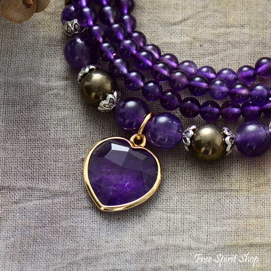 Amethyst & Heart Pendant Bracelet / Necklace - Free Spirit Shop