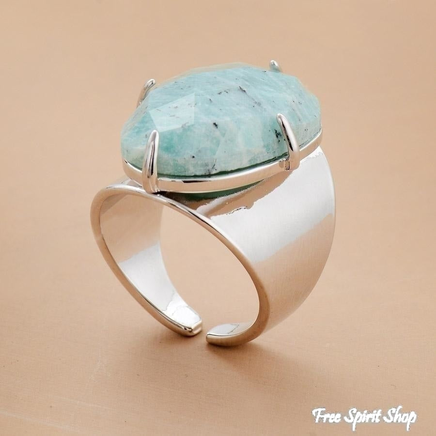 Big Amazonite Stone Ring - Gold or Silver - Free Spirit Shop