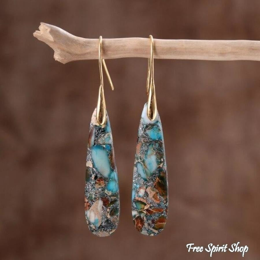 Blue Imperial Stone Drop Earrings - Free Spirit Shop