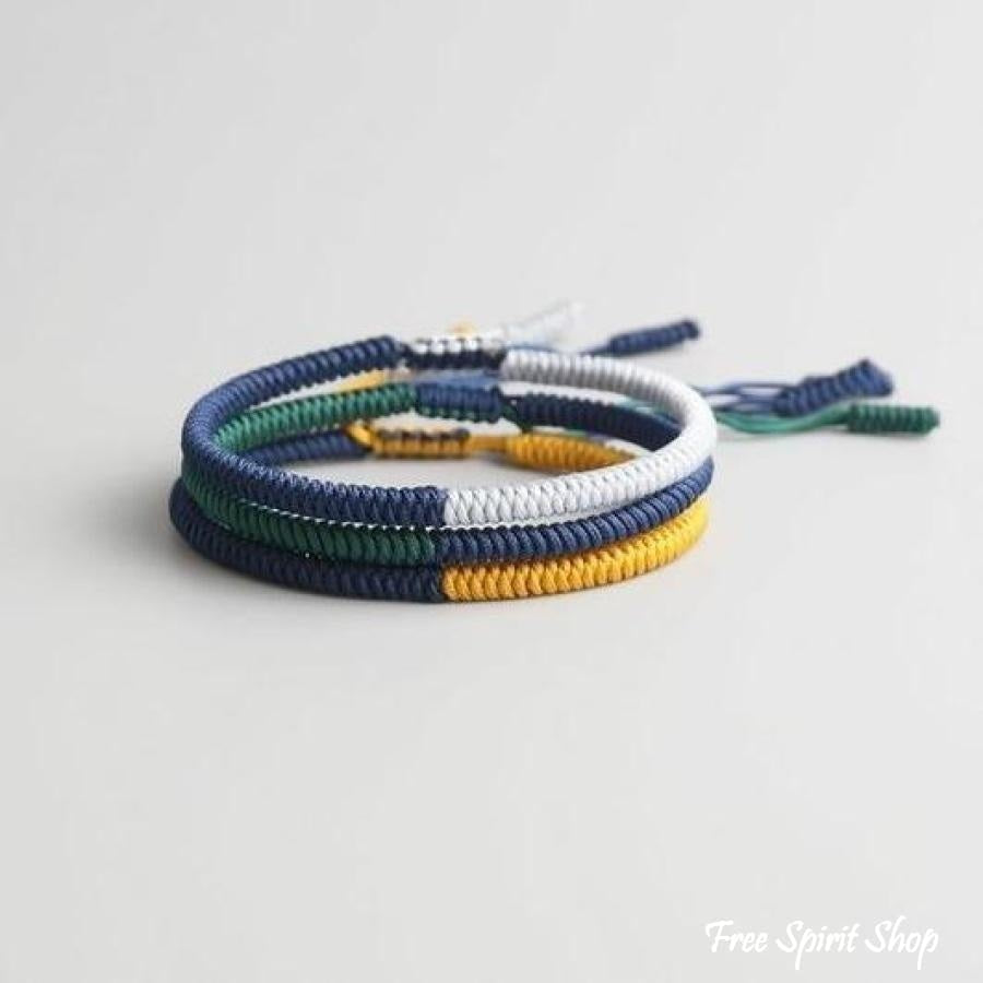Buddhist Lucky Knots Bracelets - Blue Green Yellow - Free Spirit Shop