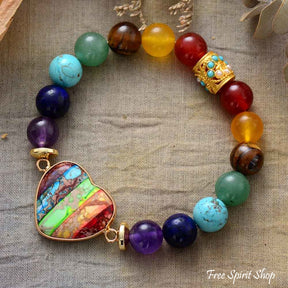 Chakra Stones & Rainbow Heart Bead Bracelet - Free Spirit Shop