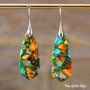 Colorful Imperial Jasper Dangle Earrings - Free Spirit Shop