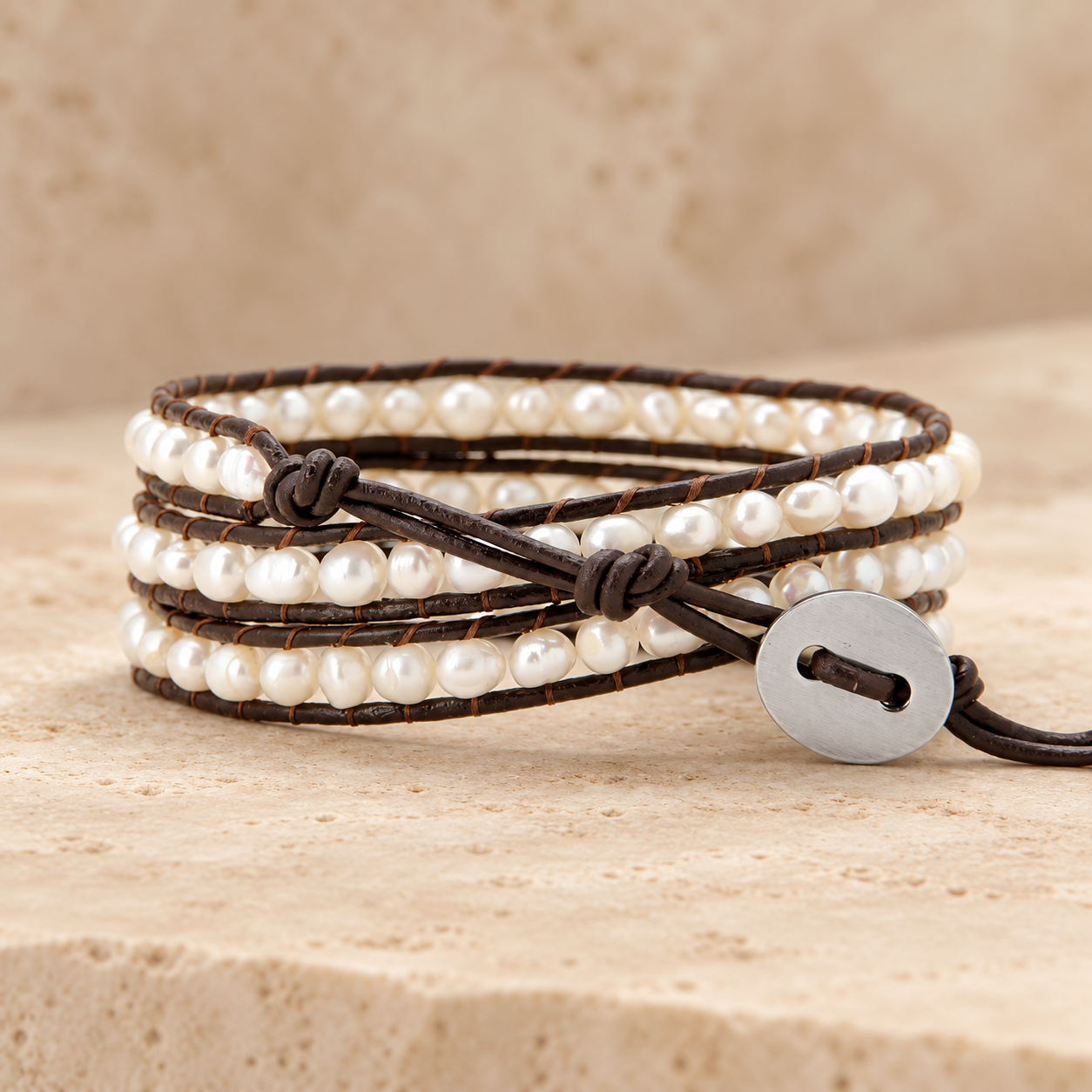 Freshwater Pearl Leather Wrap Bracelet