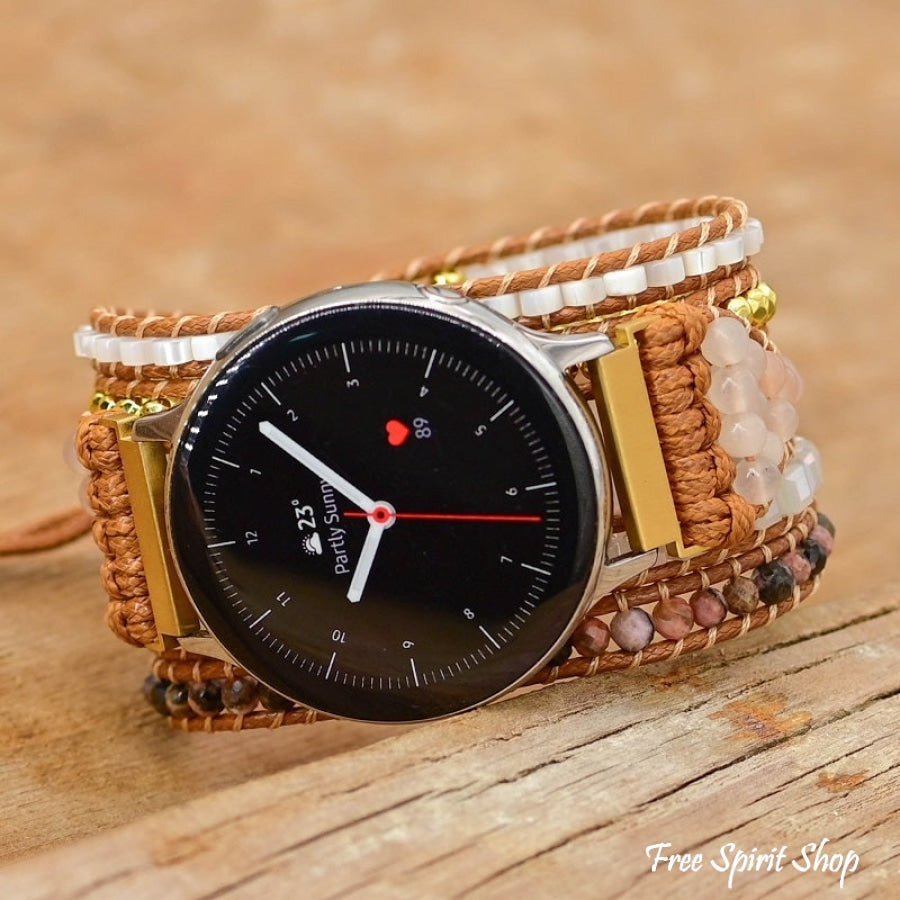 Google Pixel Watch Band With Natural Selenite Sunstone & Rhodonite Beads - Free Spirit Shop