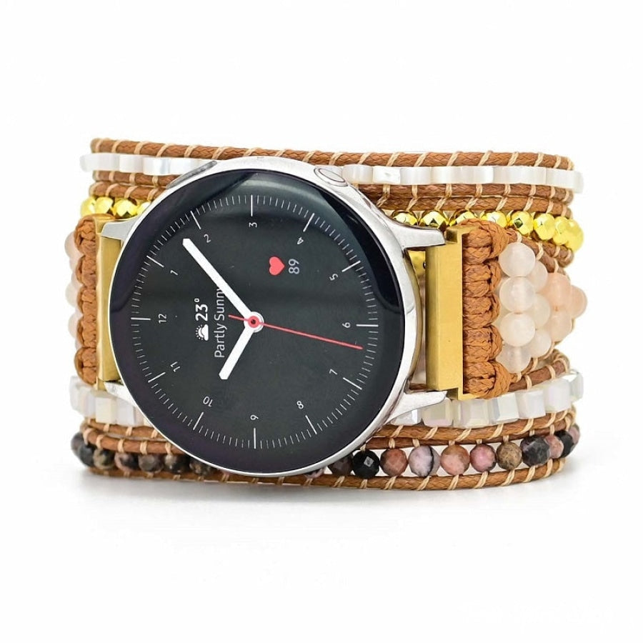 Google Pixel Watch Band With Natural Selenite Sunstone & Rhodonite Beads - Free Spirit Shop