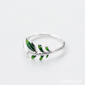 Green Leaf 925 Silver Ring - Free Spirit Shop