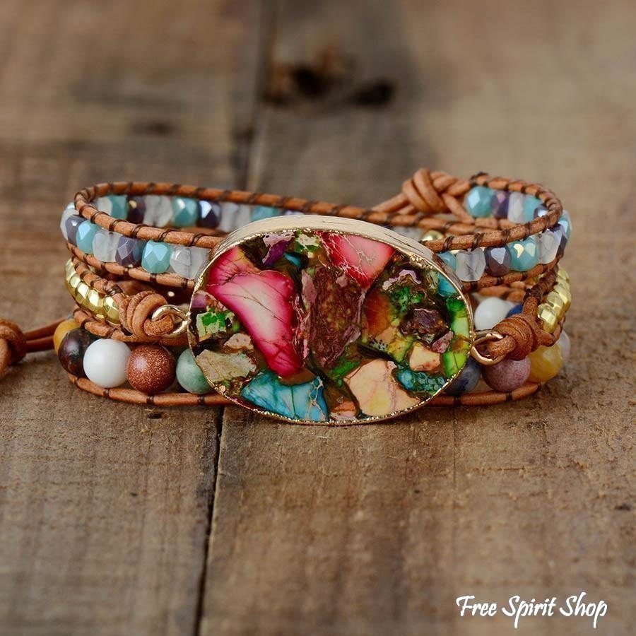 Handmade Color Splash Jasper Wrap Bracelet - Free Spirit Shop