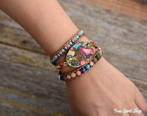 Handmade Color Splash Jasper Wrap Bracelet - Free Spirit Shop