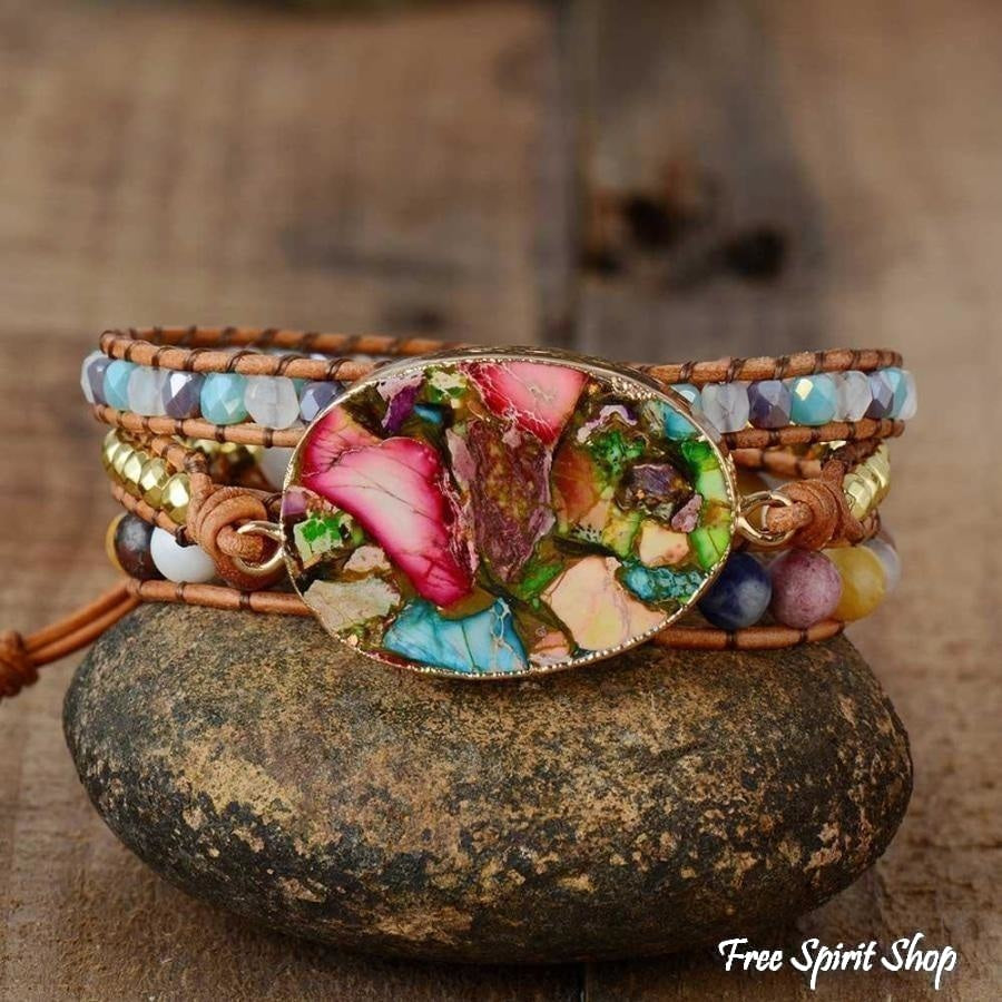 Handmade Color Splash Jasper Wrap Bracelet - Free Spirit Shop