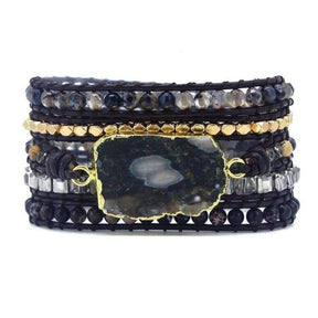 Handmade Dark Ocean Agate Gemstone Wrap Bracelet - Free Spirit Shop