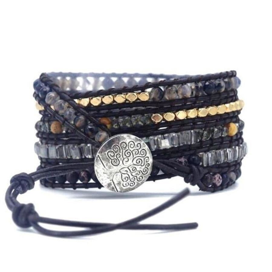 Handmade Dark Ocean Agate Gemstone Wrap Bracelet - Free Spirit Shop