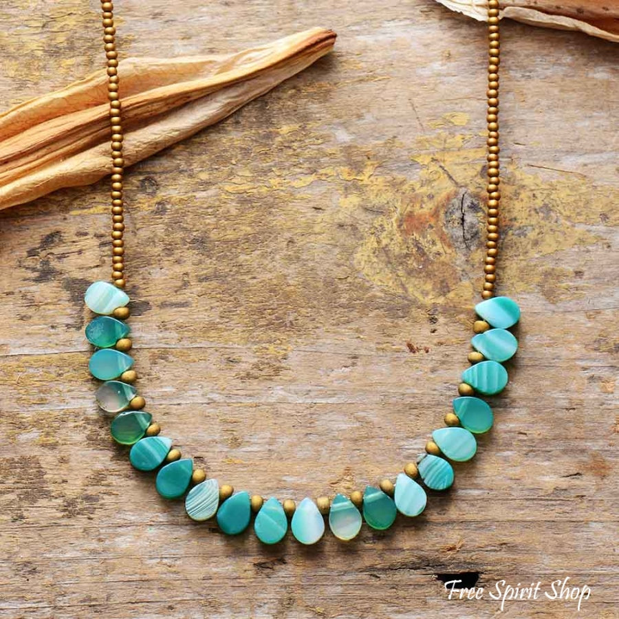 Handmade Green Onyx Drop Bead Necklace - Free Spirit Shop