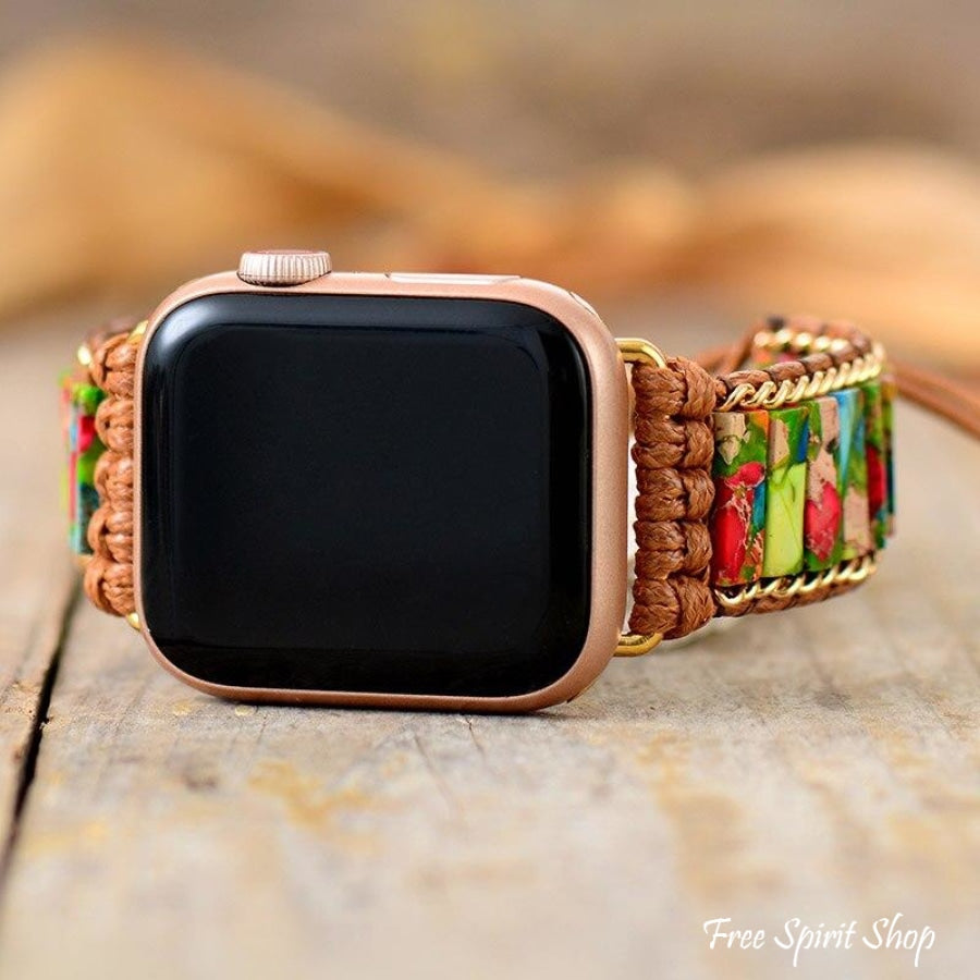 Handmade Natural Imperial Jasper and Onyx Apple Watch Bracelet