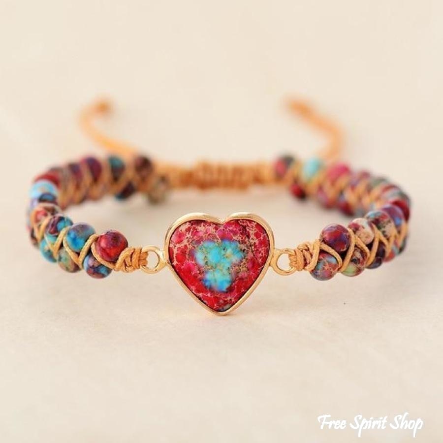 Handmade Imperial Jasper Heart Beaded Bracelet - Free Spirit Shop