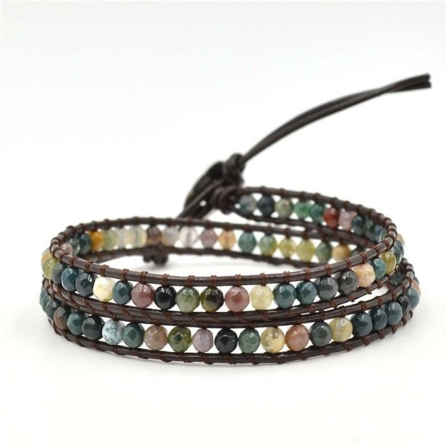 Handmade Indian Agate Leather Wrap Bracelet - Free Spirit Shop