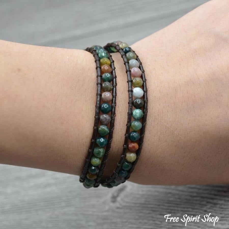 Handmade Indian Agate Leather Wrap Bracelet - Free Spirit Shop