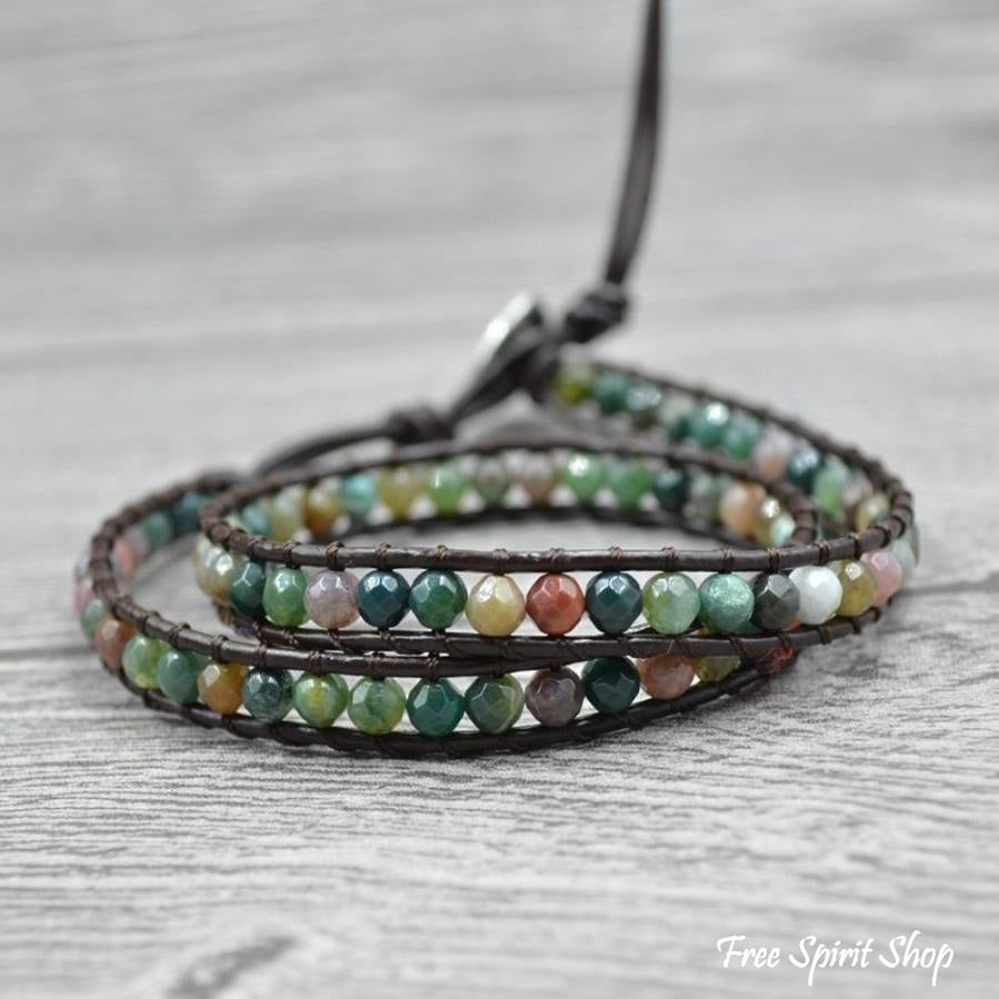 Handmade Indian Agate Leather Wrap Bracelet - Free Spirit Shop