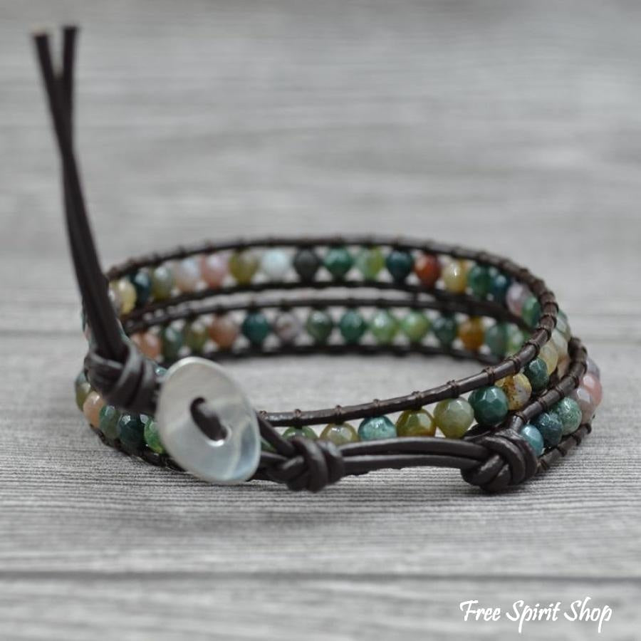 Handmade Indian Agate Leather Wrap Bracelet - Free Spirit Shop