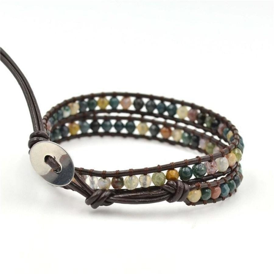 Handmade Indian Agate Leather Wrap Bracelet - Free Spirit Shop