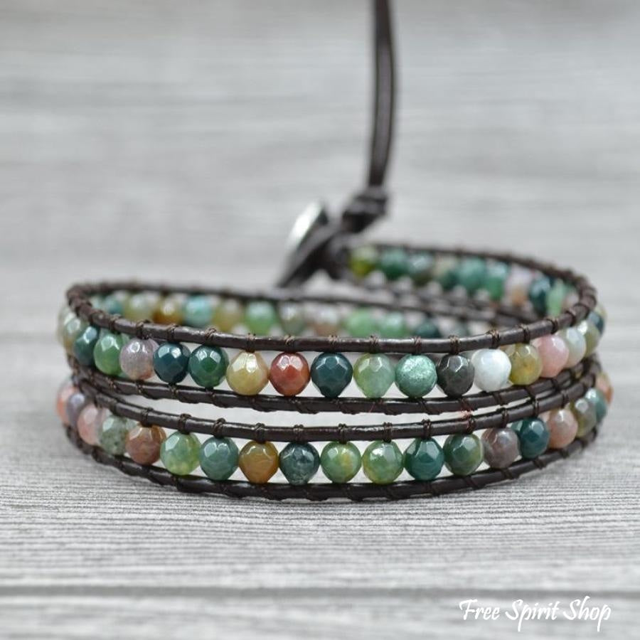 Handmade Indian Agate Leather Wrap Bracelet - Free Spirit Shop