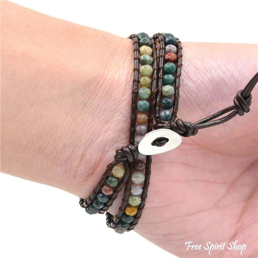 Handmade Indian Agate Leather Wrap Bracelet - Free Spirit Shop