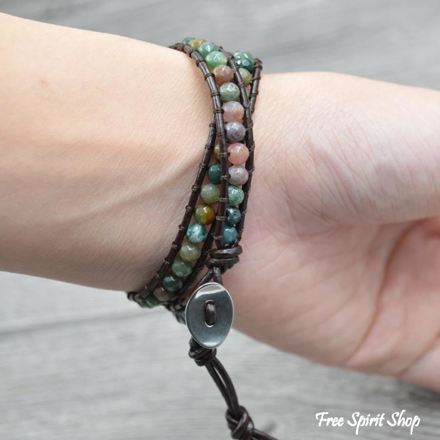 Handmade Indian Agate Leather Wrap Bracelet - Free Spirit Shop