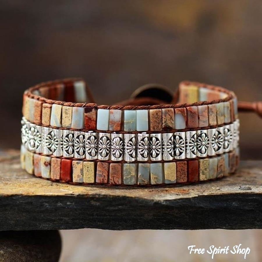 Handmade Kind Jasper & Tibetan Bead Wrap Bracelet - Free Spirit Shop