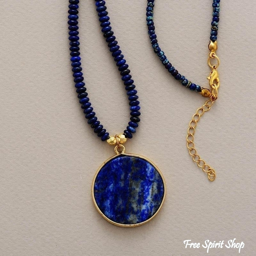 Handmade Lapis Lazuli Circle Pendant Necklace - Free Spirit Shop