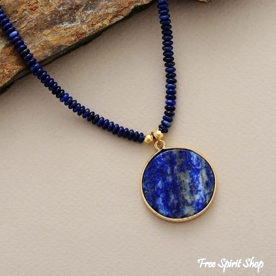 Handmade Lapis Lazuli Circle Pendant Necklace - Free Spirit Shop