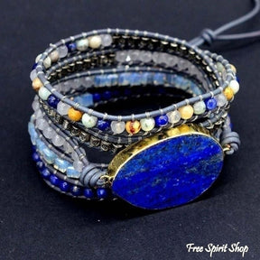 Handmade Lapis Lazuli Stone Leather Wrap Bracelet - Free Spirit Shop